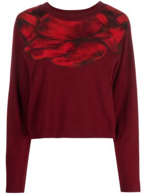 Пуловер с принт с абстрактен десен с кръгло деколте Alberta Ferretti червено