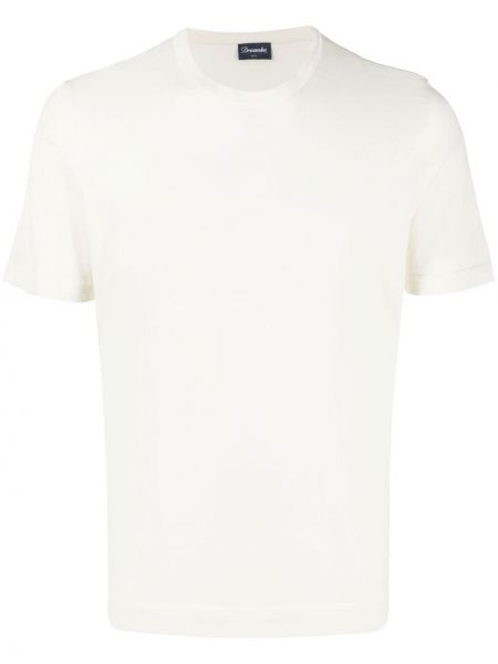 Bavlnené tričko s okrúhlym výstrihom Drumohr biela