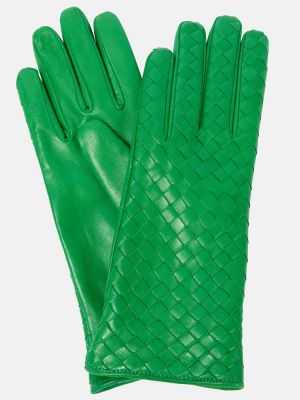 Rękawiczki skórzane Bottega Veneta zielone