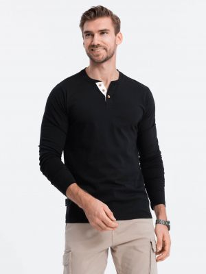 Tričko s dlouhým rukávem s knoflíky Ombre Clothing černé