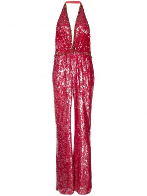 V-hals paljett jumpsuit Jenny Packham rød