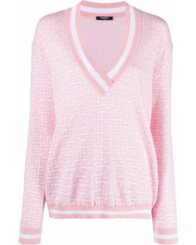 Jersey con escote v de tela jersey Balmain rosa