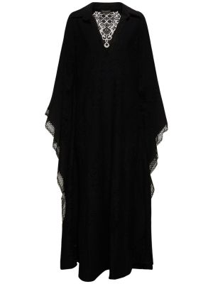 Čipkované dlouhé šaty s výstrihom do v Zuhair Murad čierna