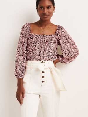 Трикотажная блузка с квадратным вырезом свободного кроя Boden розовая