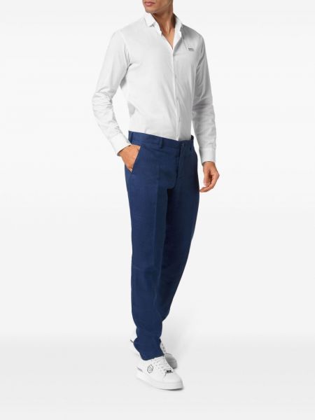 Lniane spodnie Philipp Plein niebieskie
