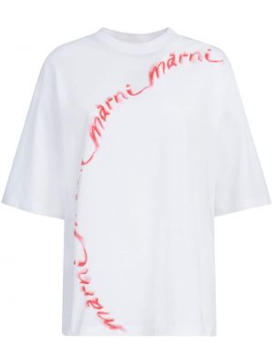 Памучна тениска с принт Marni бяло