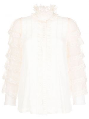 Копринена блуза с волани Shiatzy Chen бяло