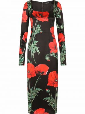 Миди рокля на цветя с принт Dolce & Gabbana