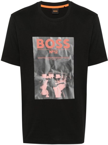 Βαμβακερή μπλούζα με σχέδιο Boss μαύρο