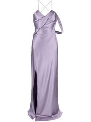Hedvábné dlouhé šaty s výstřihem do v Michelle Mason fialové