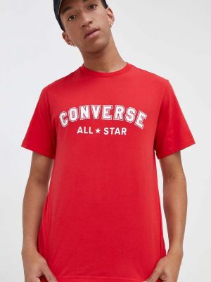 Koszulka bawełniana z nadrukiem Converse czerwona