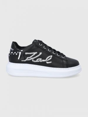 Sneakersy skórzane na platformie Karl Lagerfeld czarne