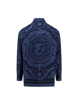 Jedwabna jedwabna koszula z nadrukiem Versace niebieska