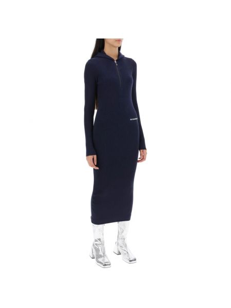Sukienka midi z kapturem z długim rękawem z kapturem Jil Sander niebieska