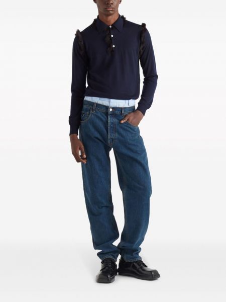 Proste jeansy z niską talią Prada niebieskie