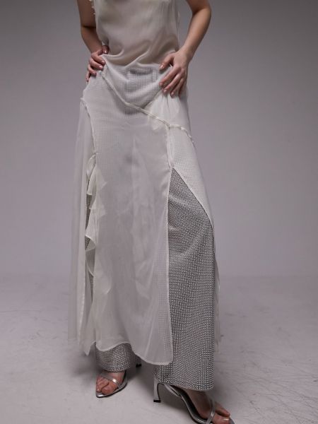 Прозрачное длинное платье с рюшами Topshop белое