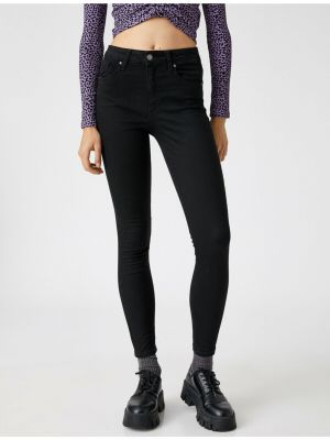 Bavlněné skinny džíny s vysokým pasem Koton černé