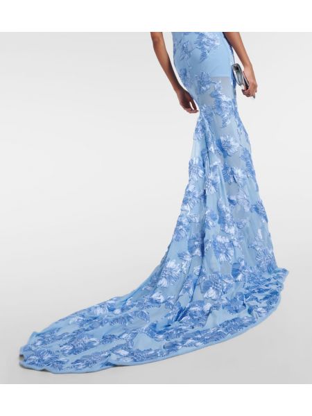 Мрежеста макси рокля на цветя Rotate синьо