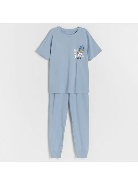 Piżama bawełniana z nadrukiem Reserved niebieska