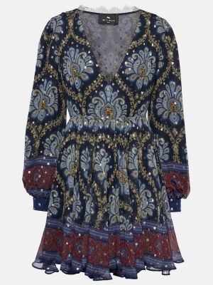 Jacquard svilena haljina Etro plava