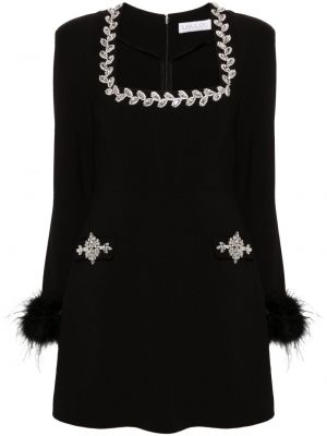 Коктейлна рокля с кристали от креп Loulou черно
