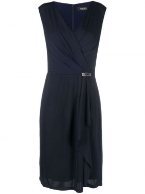 Sukienka koktajlowa bez rękawów z dekoltem w serek plisowana Lauren Ralph Lauren niebieska