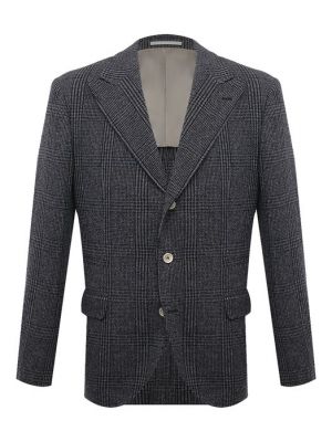 Шелковый шерстяной пиджак Brunello Cucinelli синий