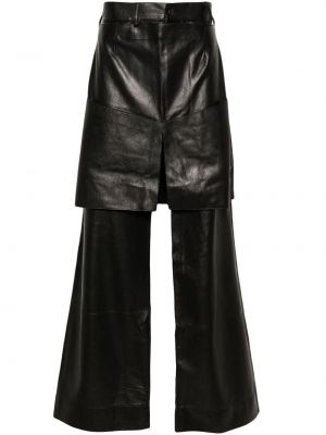 Pantaloni din piele cu croială lejeră Ximon Lee negru