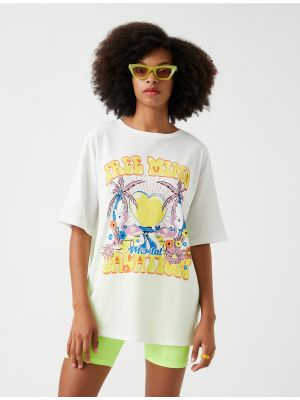 Tricou din bumbac cu imprimeu tropical oversize Koton gri