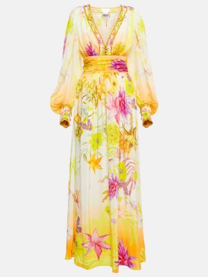 Rochie lunga de mătase cu model floral Camilla