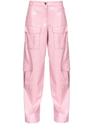 Iš natūralios odos „cargo“ stiliaus kelnės su kišenėmis Pinko rožinė