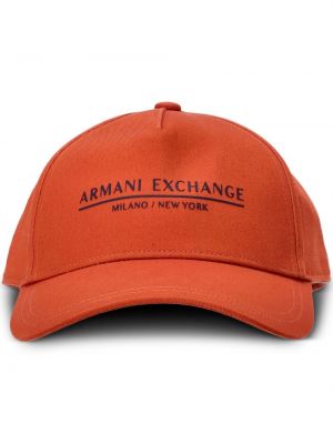 Czapka z daszkiem bawełniana z nadrukiem Armani Exchange pomarańczowa
