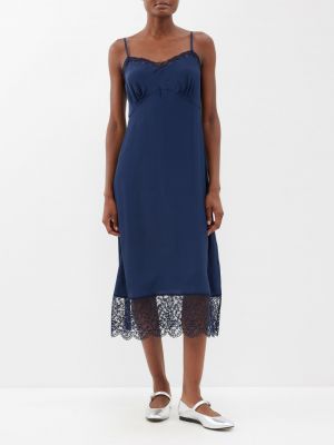 Платье-комбинация из крепдешина с кружевной отделкой Simone Rocha синий