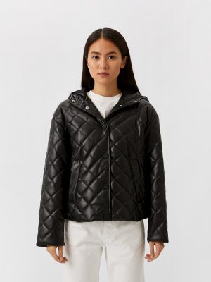 Утепленная кожаная куртка Armani Exchange черная