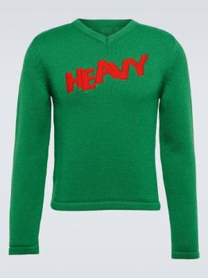 Volneni pulover z vezenjem Erl zelena