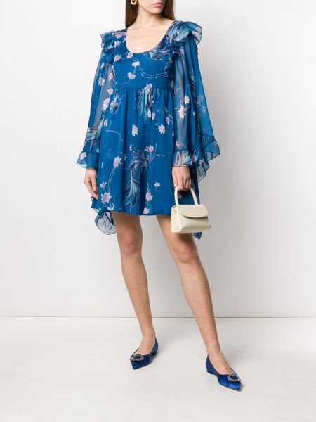 Květinové mini šaty s potiskem Alberta Ferretti modré