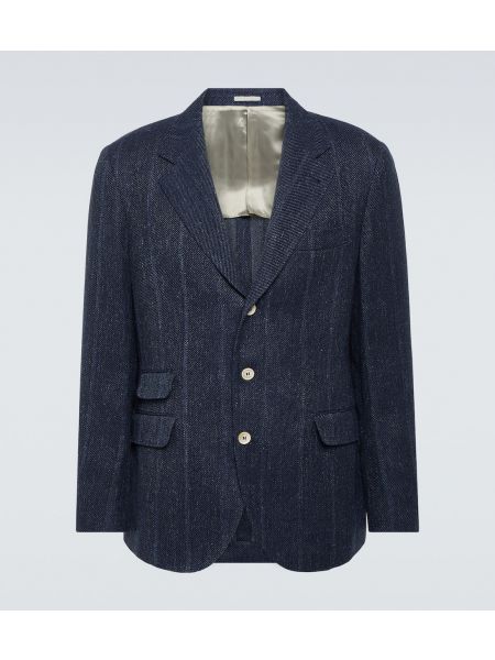 Шелковый льняной шерстяной пиджак Brunello Cucinelli синий