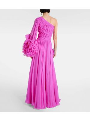 Μεταξωτή μάξι φόρεμα με βολάν Costarellos ροζ