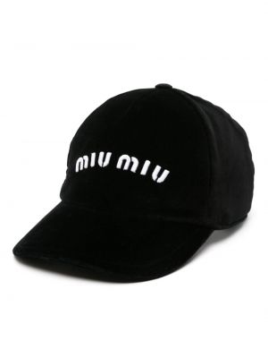 Aksamitna haftowana czapka z daszkiem Miu Miu