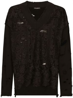 Sweatshirt mit stickerei mit v-ausschnitt Dolce & Gabbana schwarz