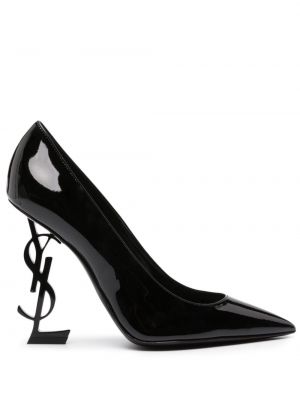 Кожени полуотворени обувки от лакирана кожа Saint Laurent черно