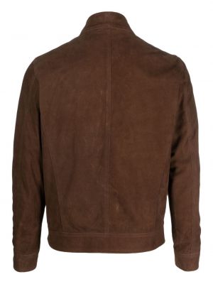 Semišová kožená bunda na zip Dell'oglio hnědá