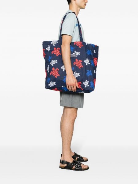 Leinen strandtasche mit print Vilebrequin blau
