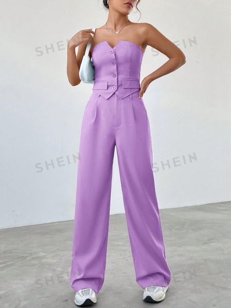 Однотонный костюм Shein фиолетовый