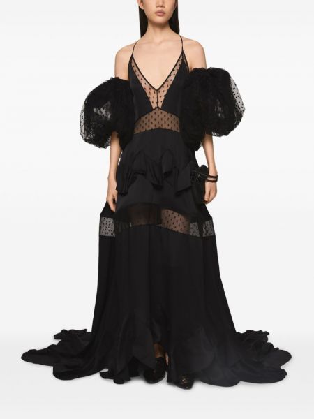 Puntíkaté večerní šaty se síťovinou Stella Mccartney černé