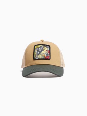 Bershka Czapka Trucker Z Nadrukiem Mężczyzna Khaki