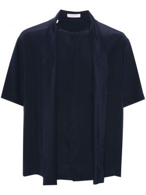 Svilena satenska srajca Valentino Garavani modra
