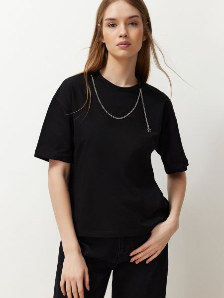 Πλεκτή βαμβακερή μπλούζα σε φαρδιά γραμμή Trendyol μαύρο