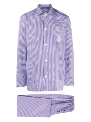 Pijamale cu broderie din bumbac Ralph Lauren Purple Label violet