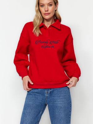 Fleecová priliehavá košeľa s výšivkou Trendyol červená